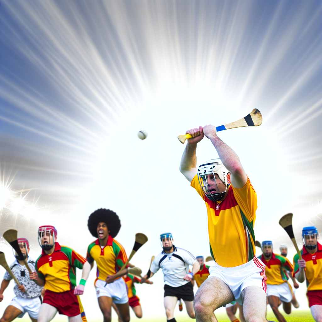 An action-packed photograph of hurling players in 